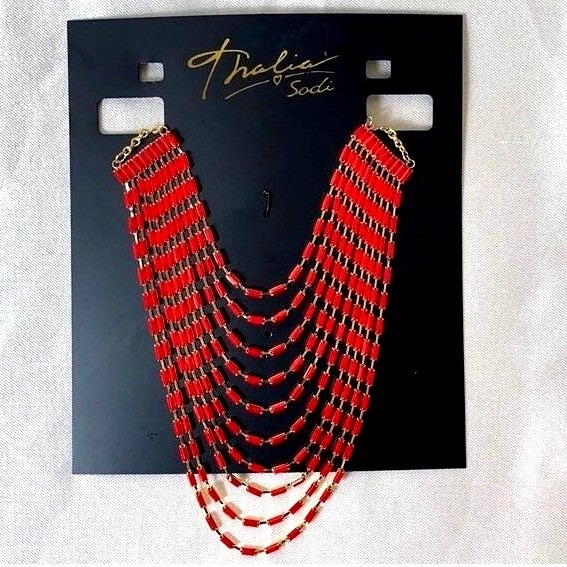 Thalia Sodi Gold-Tone Red Baguette Multi-Row Statement Necklace 18
